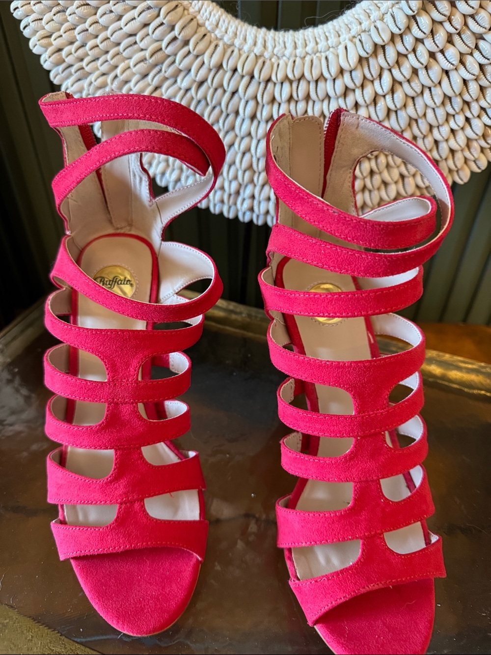 Buffalo Vibrant Red Strappy Heeled Sandals